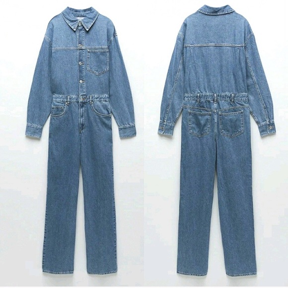 NWT Zara long denim blue jumpsuit - Picture 6 of 9